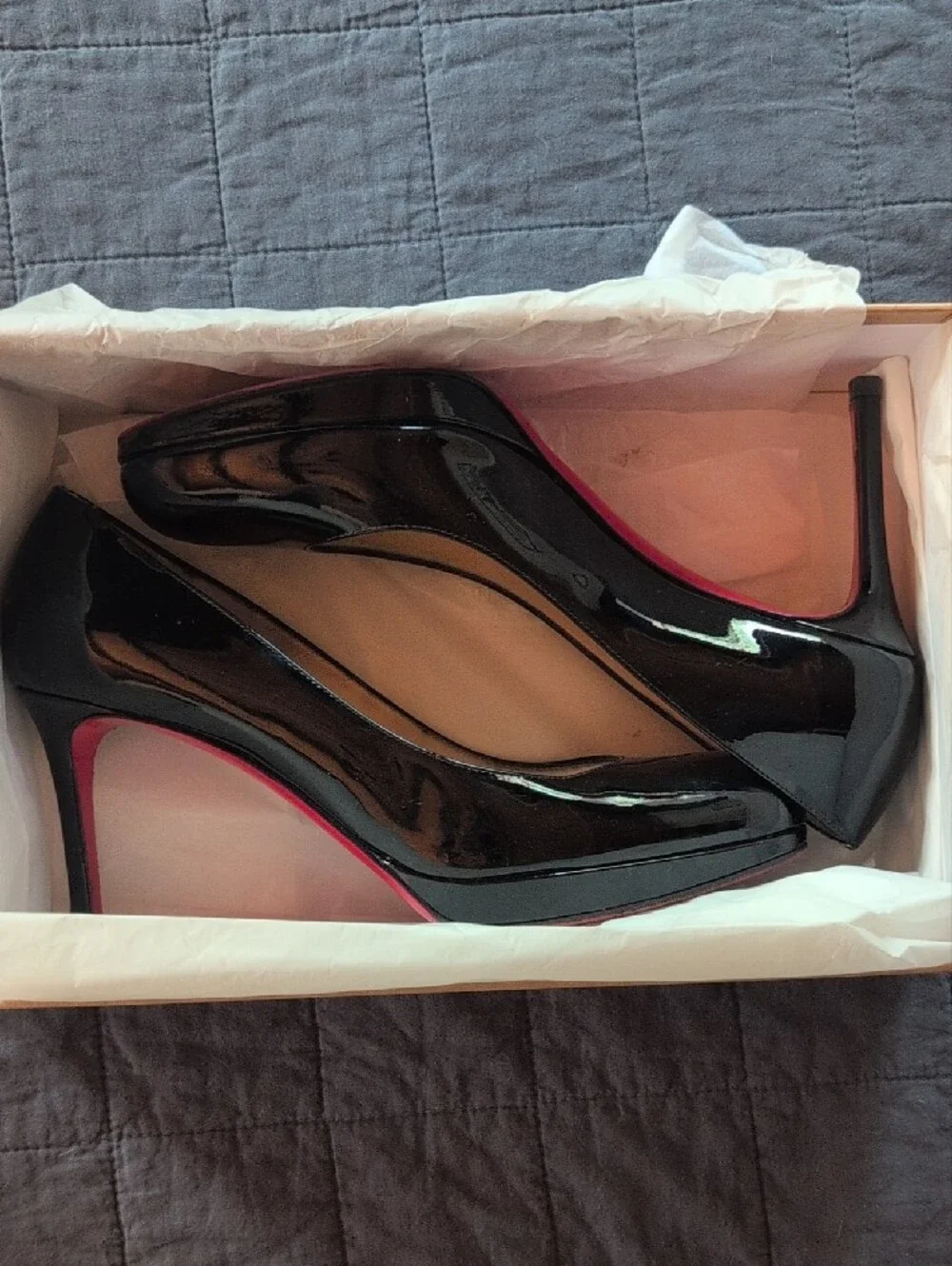 Christian Louboutin Black Patent Leather Round-Toe Pumps